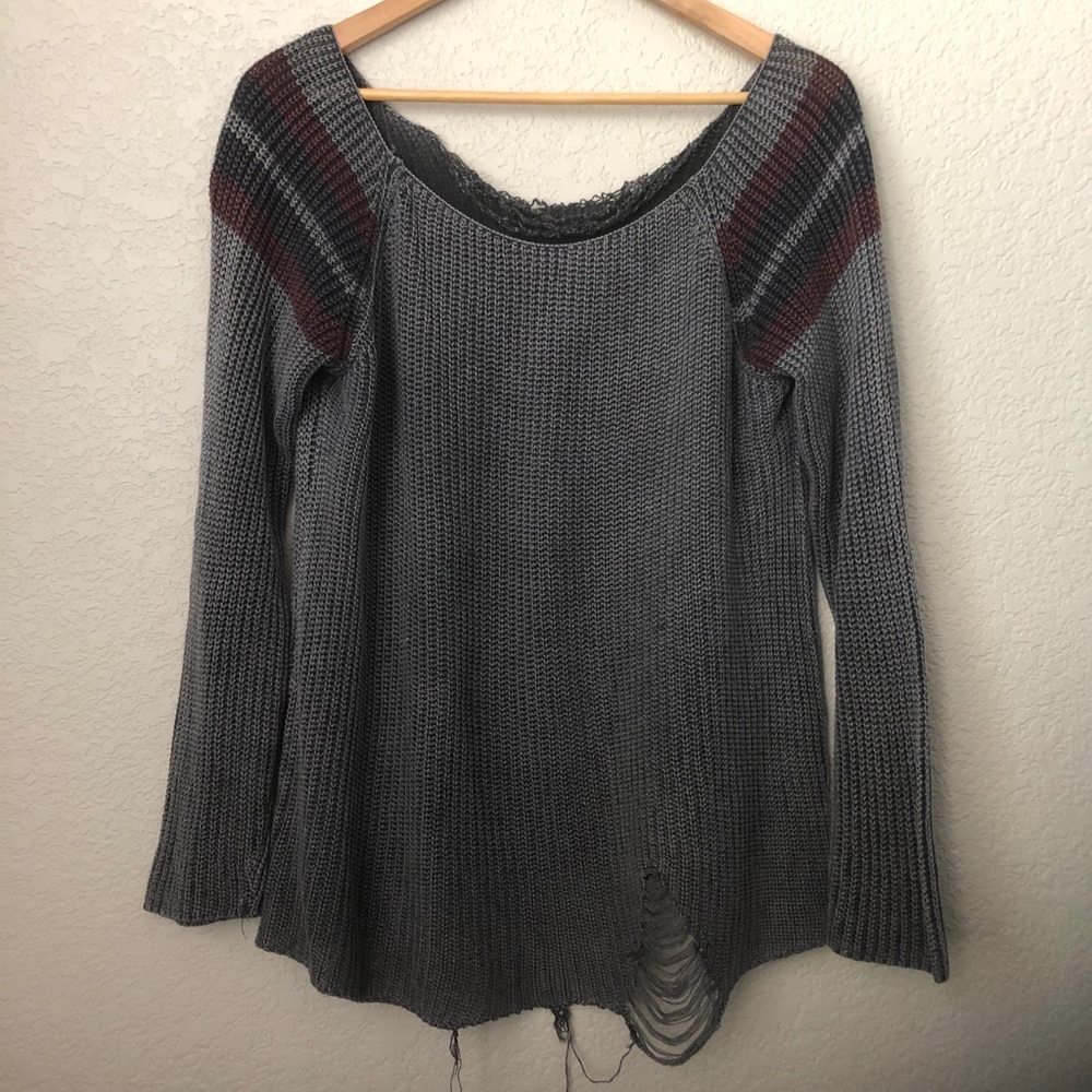 Brandy Melville Margot Distressed Grey Sweater - Picture 3 of 7